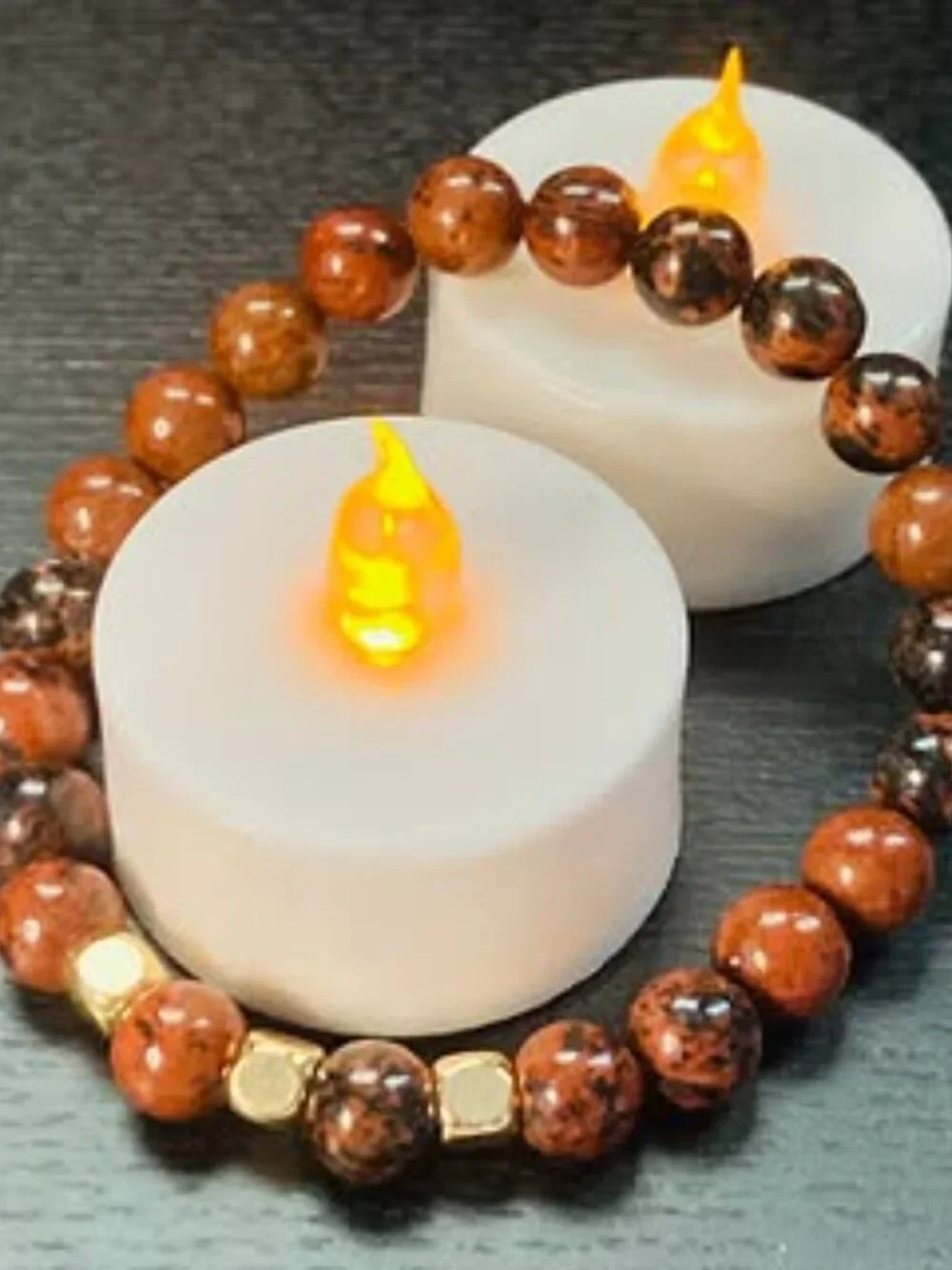Golden Earth – Mahogany Obsidian Bracelet with 18K Gold Square Beads